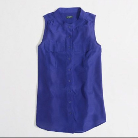 JCrew Navy Blue Button up Blouse Sleeveless NEW - Picture 1 of 7